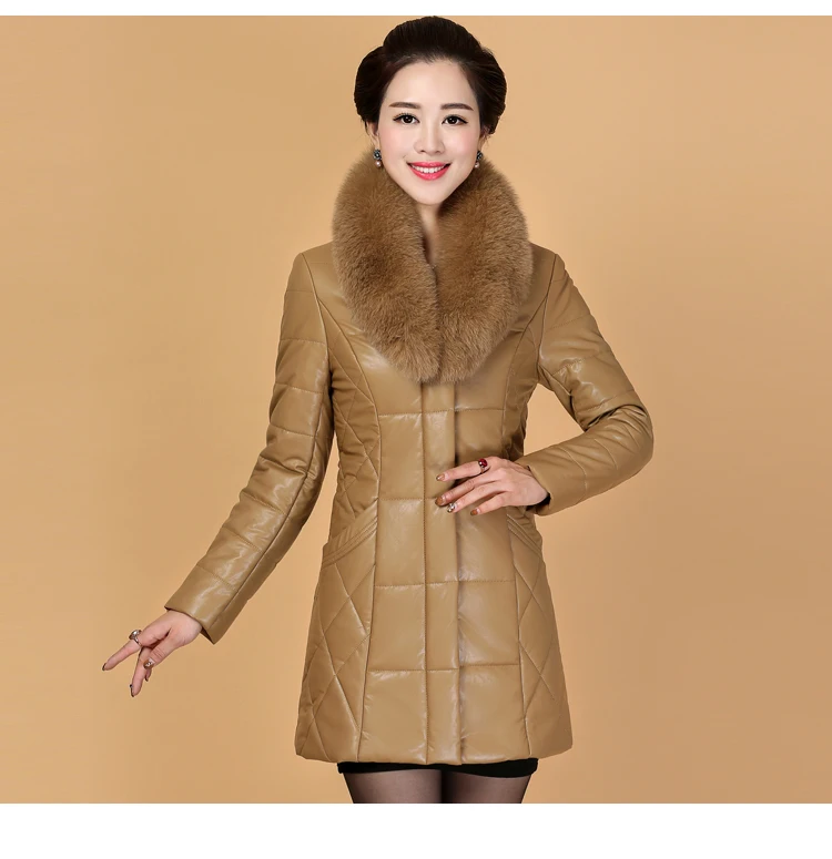 Women Elegant Winter Leather Jacket Long Thick Coat Fur Collar Jackets 2018 Fashion New Women Winter Warm Coat CH746 (10)