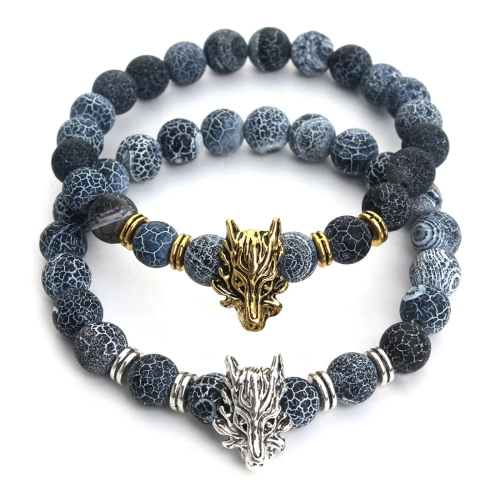 新ファッションメンズブレスレットゴールドシルバーライオンウルフ弾性ブレスレットビーズ石オニキスビーズ女性男性ジュエリー Bracelets For Charm Braceletcharm Bracelets For Women Aliexpress