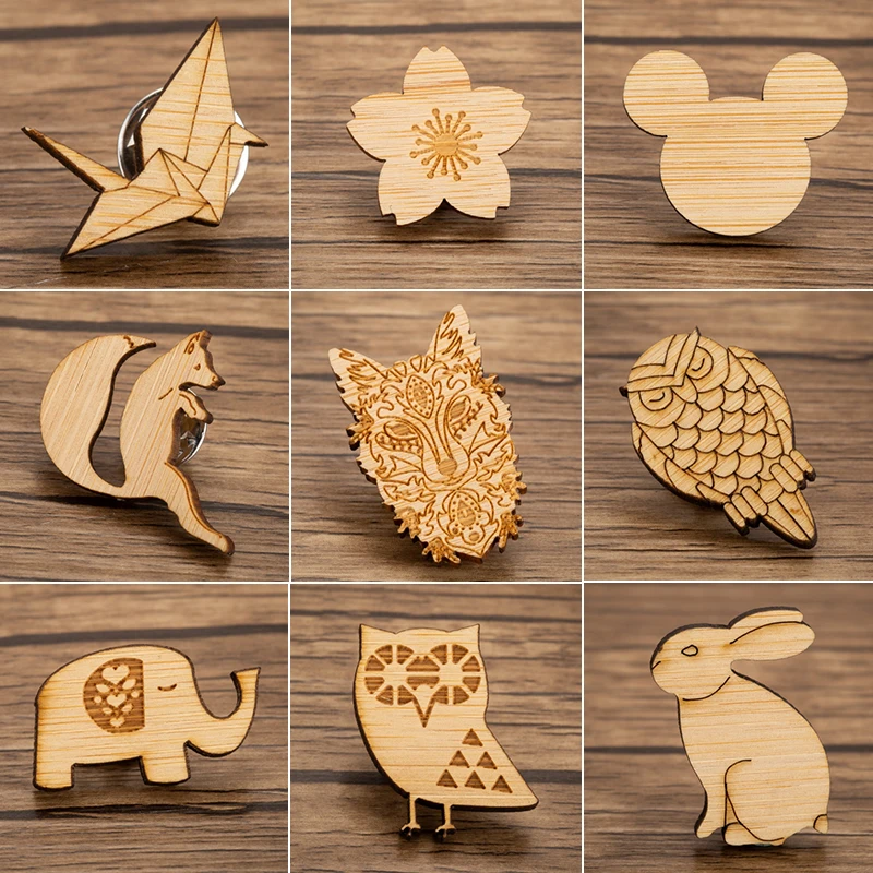 

Jisensp Vintage Elephant Rabbit Wood Brooches for Women Insect Brooch Pin Fashion Dress Coat Accessories Pins Metal Cute Jewelry