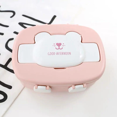 Pink ( Bear ) Детские Мультяшные милые коробки Bento, двухслойный пластиковый Ланч-бокс, контейнер для хранения еды, микроволновая печь для детей и школьников - Цвет: Pink ( Bear )