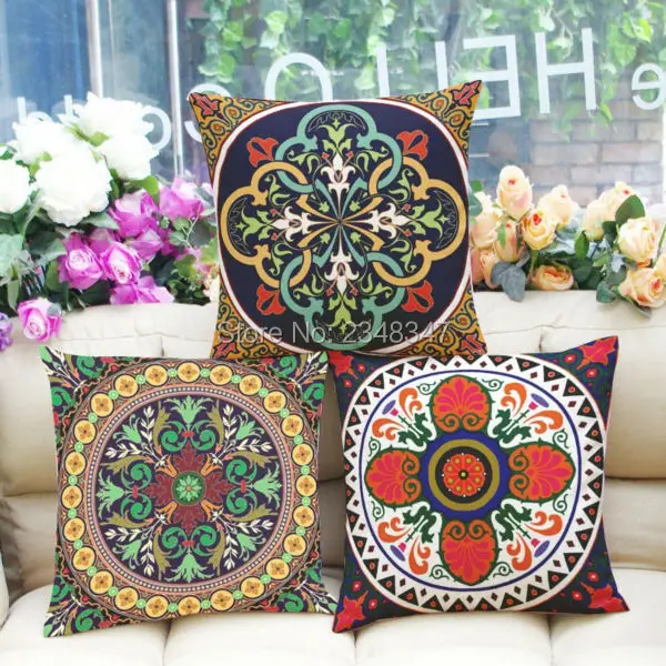 Ethnic Retro Pillow Covering Linen Cotton Cushion Decorative Throw