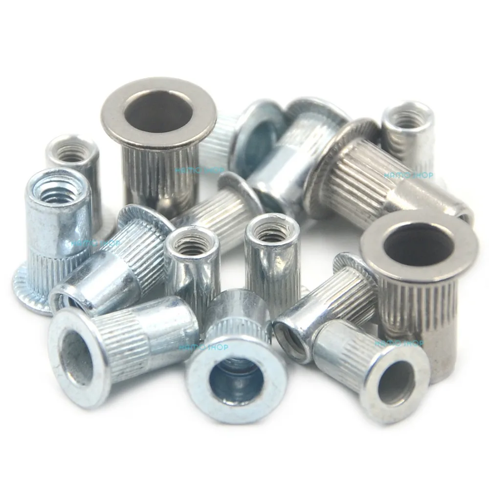 

10 Set Mix 3 Sizes Flat Head Rivet Nut Nutserts Blind Insert Rivnut Steel Threaded Multi (Total 30pcs)