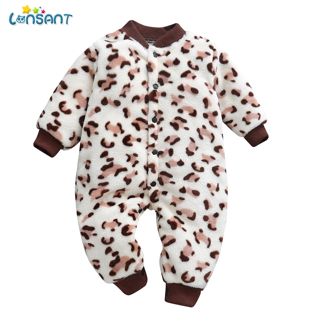 

LONSANT Baby clothes bebes jumpsuit Autumn Baby Rompers Cartoon Leopard Print Newborn Clothing Roupas Infant Baby Velvet Outwear