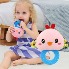 Baby Plush Toys Cartoon Animals Hand Bell with Teether Early Education Toys for Infant YJS Dropship