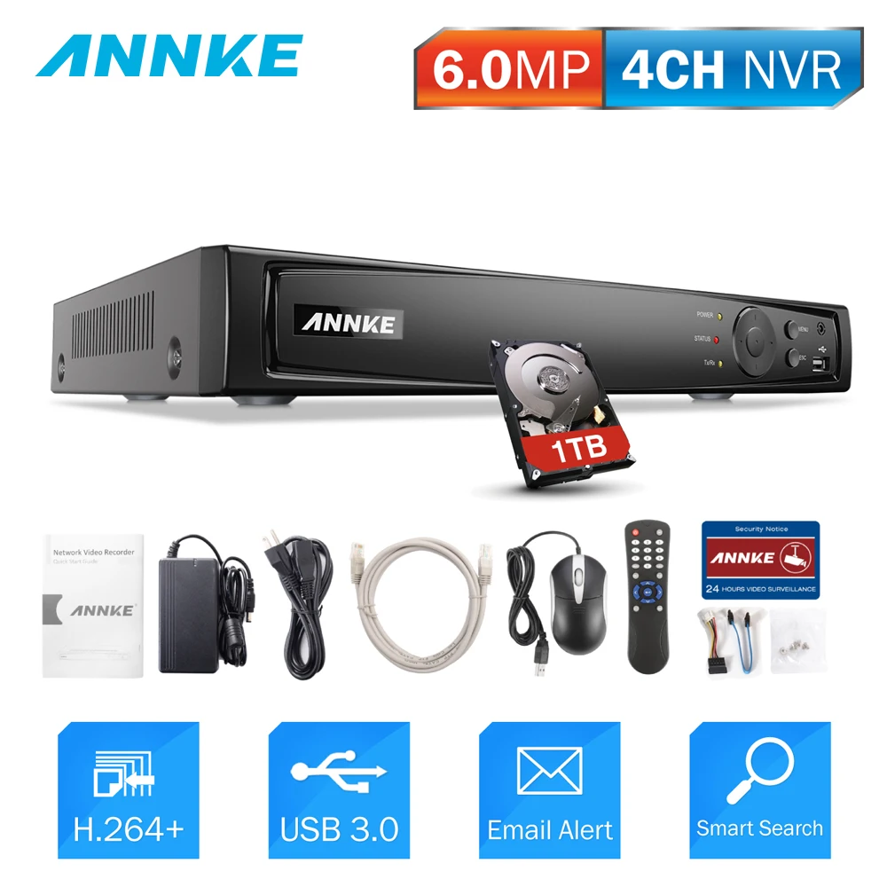 

ANNKE 6.0MP 4CH NVR POE Remote Access H.264 Onvif Video Recorder Motion Detect for POE CCTV Surveillance Security Camera System