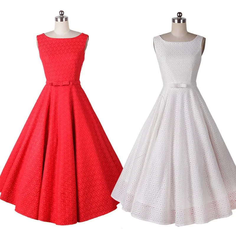 Кружевное платье в стиле Одри Хепберн в винтажном стиле, 50 s, 60 s, длинное, красное, белое, Элегантное повседневное платье принцессы в стиле ретро, женская одежда