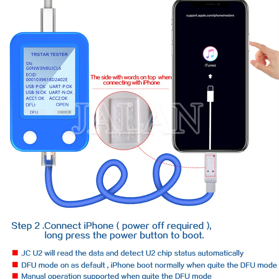 Новый тестер JC U2 Tristar для iPhone инструмент быстрой зарядки и диагностики ошибок IC SN