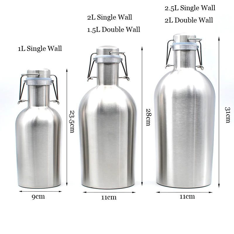 Одиночная и двойная стенка 304 нержавеющая сталь пивная бутылка безопасная откидная верхняя крышка 1Л 1.5л 2л 2.5л большая емкость портативный пивной бочонок