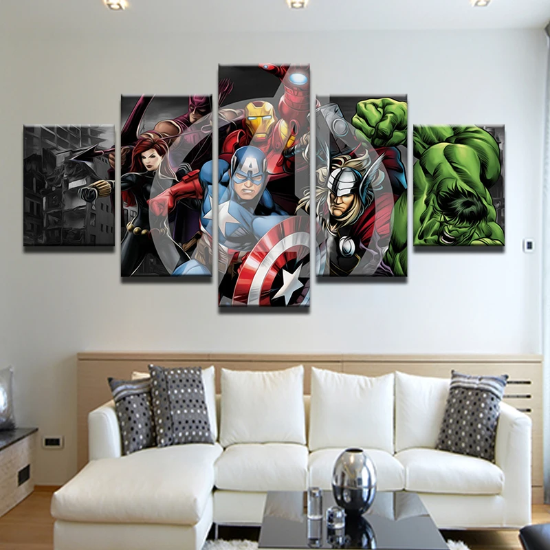 

5 Pcs/Set Framed HD Printed Comic Marvel Avengers Picture Kid Room Decor Canvas Print Poster Canvas Painting Cuadros