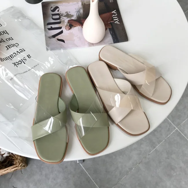 

Boussac Transparent PVC Slipper Sandals Women Open Toe Summer Flat Sandals Slip on Beach Sandals Elegant Ladies Shoes SWC0597