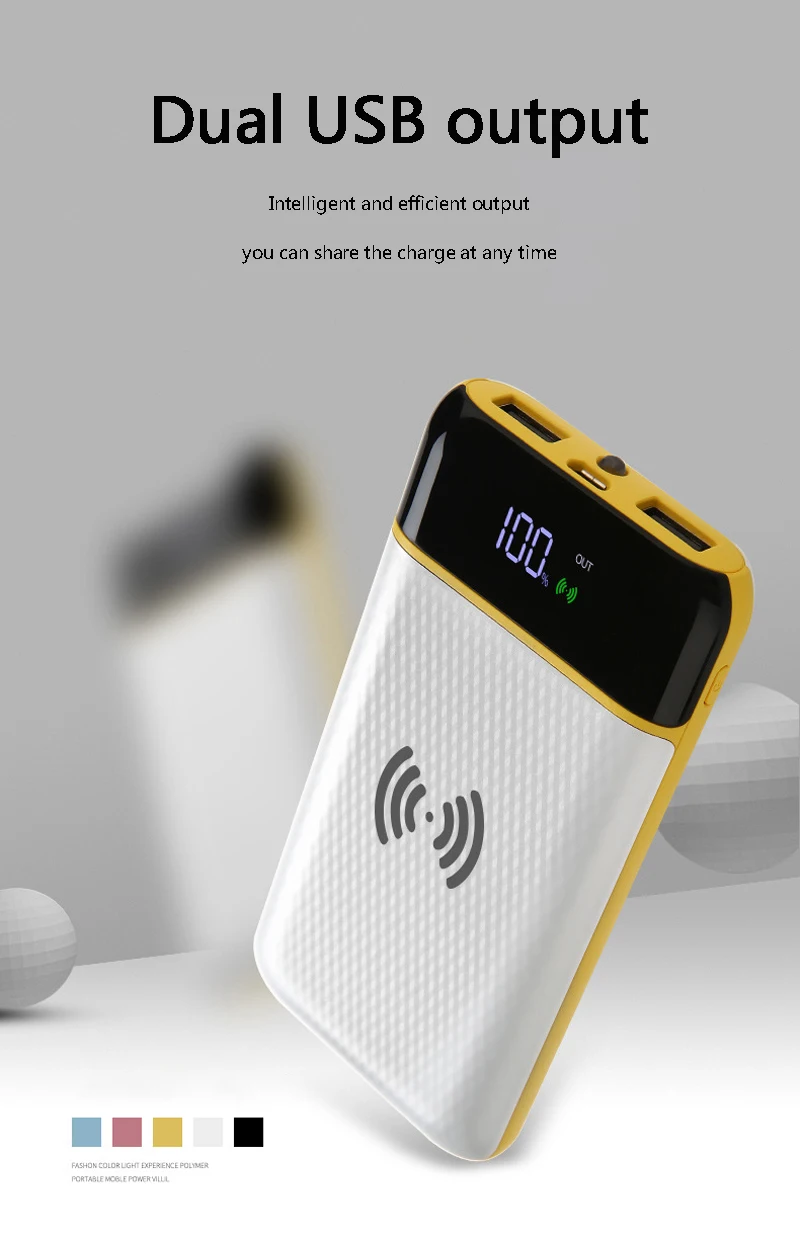 

Wireless charging Power Bank 10000mAh External Battery Portable Mobile Phone Charger Universal 2 USB for Phones Tablets