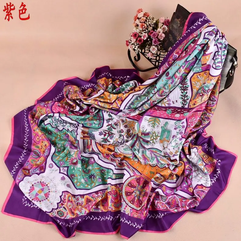 Дизайнерский шарф, хит, классический, женский, ювелирный, Испания, роскошный,, платок, шарф, шаль, для взрослых, пляжные накидки, шарфы, 130*130 см - Цвет: Фиолетовый