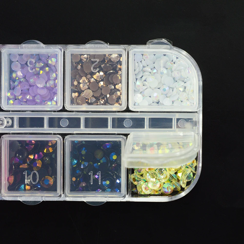 12 цветов/коробка 3 мм Кристальные цветные яркие желейные Стразы 3D дизайн ногтей Декор блестящие камни Маникюр DIY плоские с оборота бусины CH128-EF