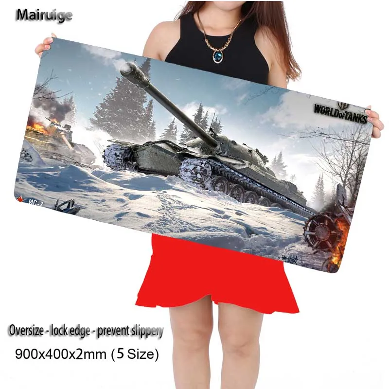 Белый игровой коврик Mairuige World of Tanks для ноутбука 900*400 мм с фиксирующимся краем мыши