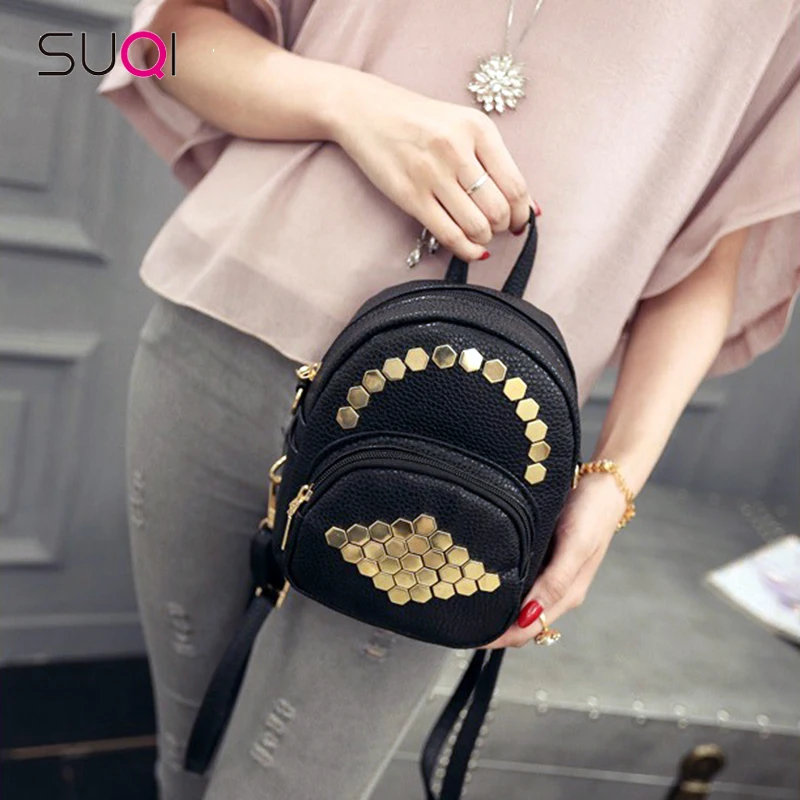 

2019 Fashion Small Women Backpack Classic Mini Shoulder Bag For Teenage Girl Rucksack Rivet Small Travel Bag Bagpack Knapsack
