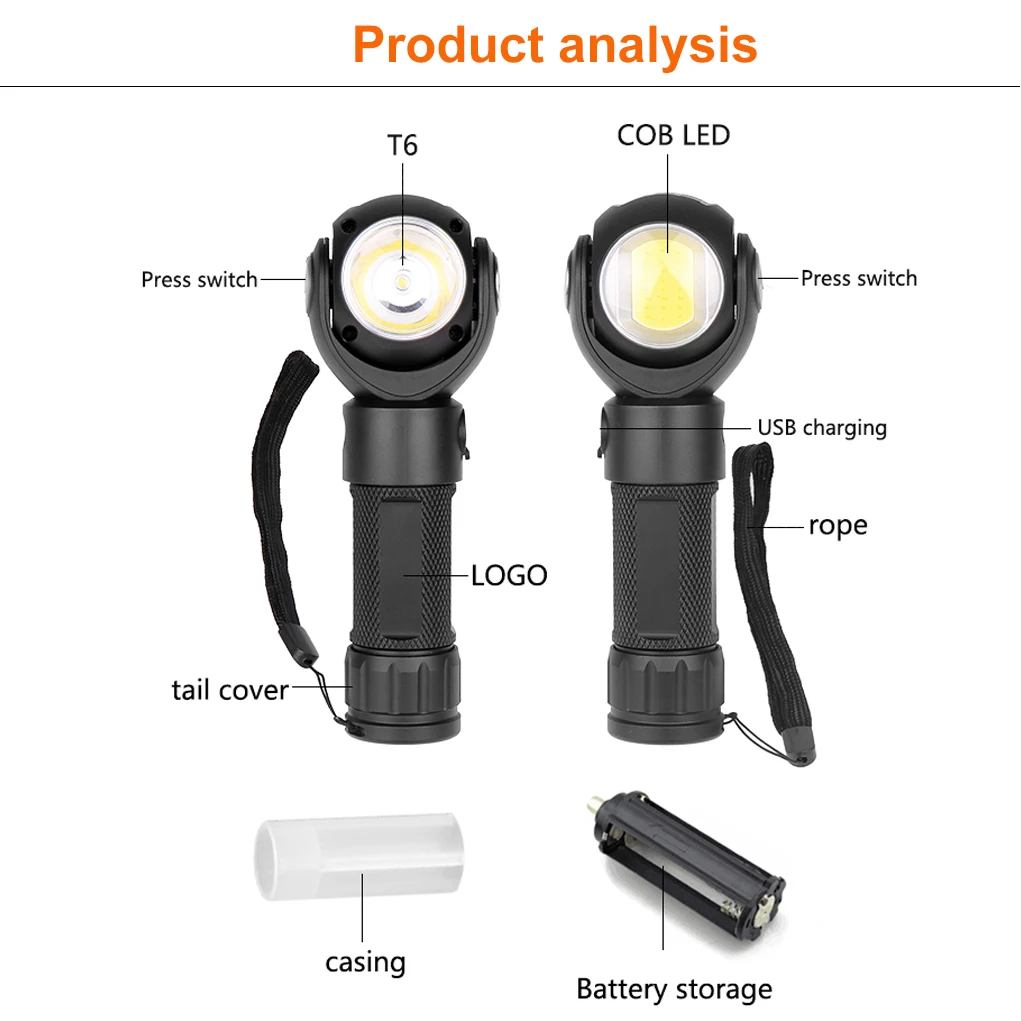 Светодиодный фонарик 360 градусов T6+ COB фонарь, 8000 лм водонепроницаемый магнит, мини освещение, светодиодный фонарь для наружного использования, аккумулятор 18650 или 26650