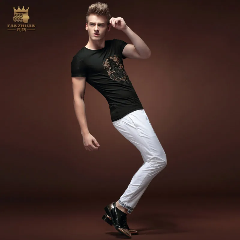 

Free Shipping Summer new men's male slim fashion casual short sleeve black printing T-shirt bottoming slim 15591 shirt promotion