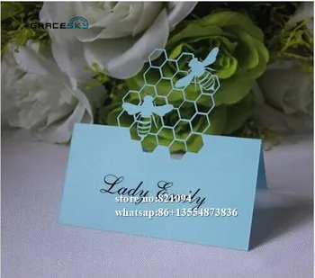 

50p*free shipping laser cut honeybee design paper Name Place Wedding Birthday invitation Table Cards for Party home Decoration