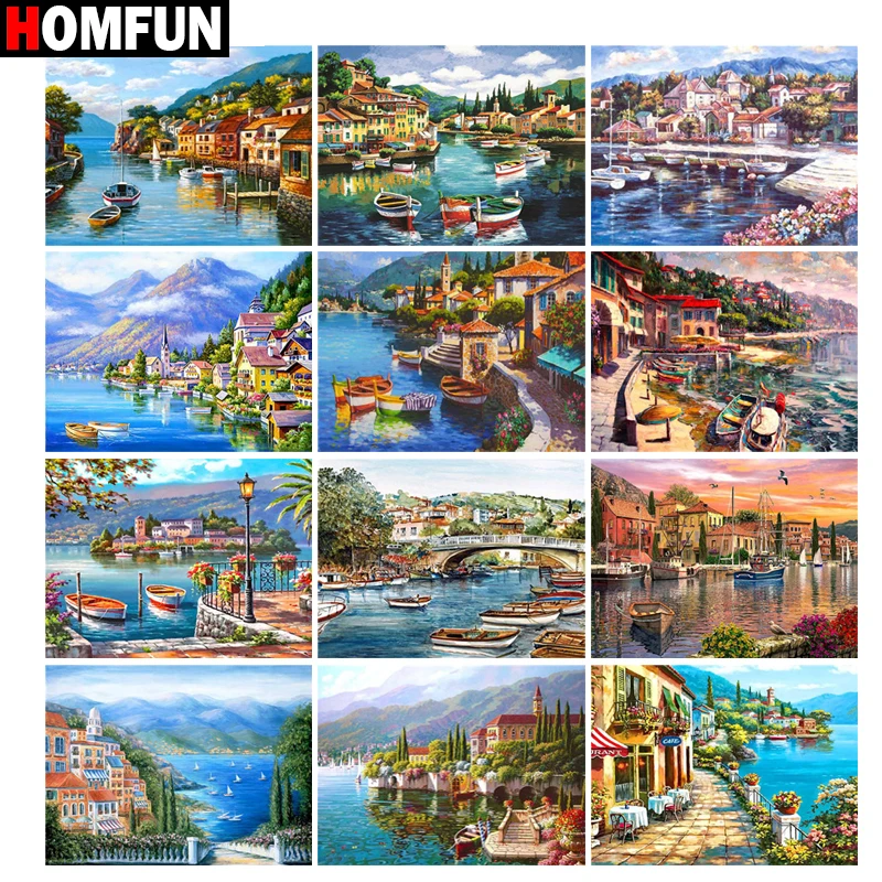 

HOMFUN 5D Diamond Embroidery Needlework Kit "Small town" Diy Diamond Painting Cross Stitch Home Decoration Gift