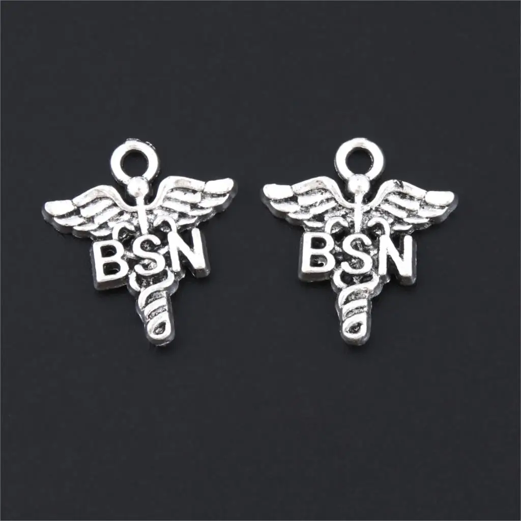 20 шт. серебряный цвет Медицинский символ Кадуцей BSN Подвески крыло доктор кулон