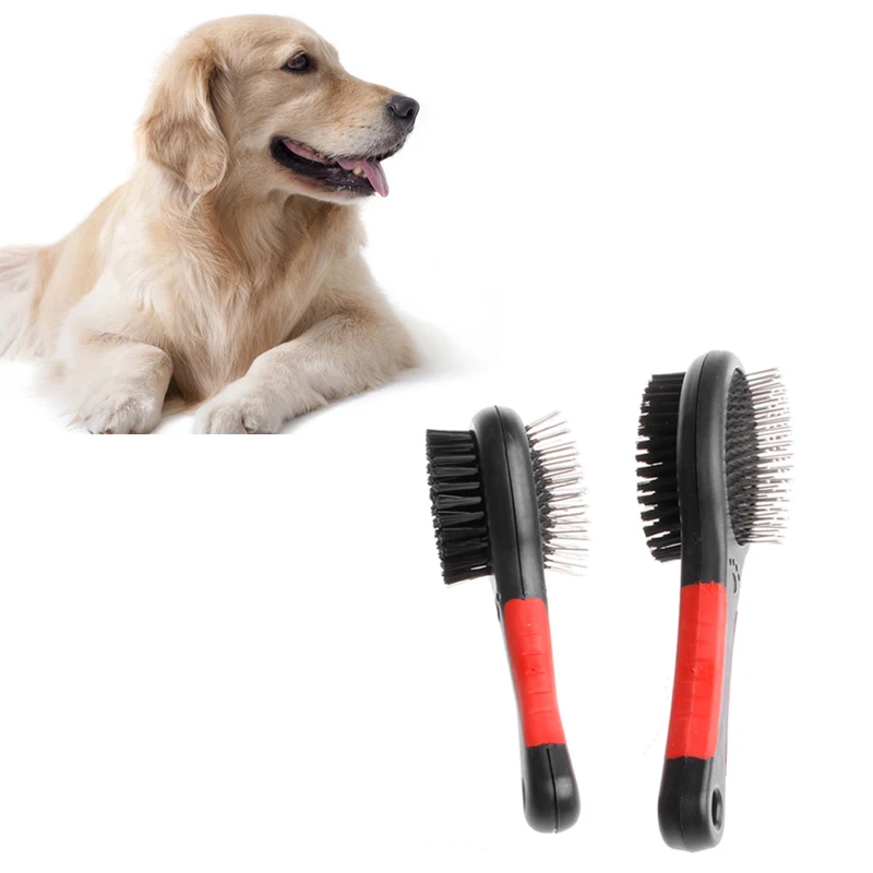 1PC Double Faced Pet Dog Hairs Comb Brush Plastic Handle Puppy Cat