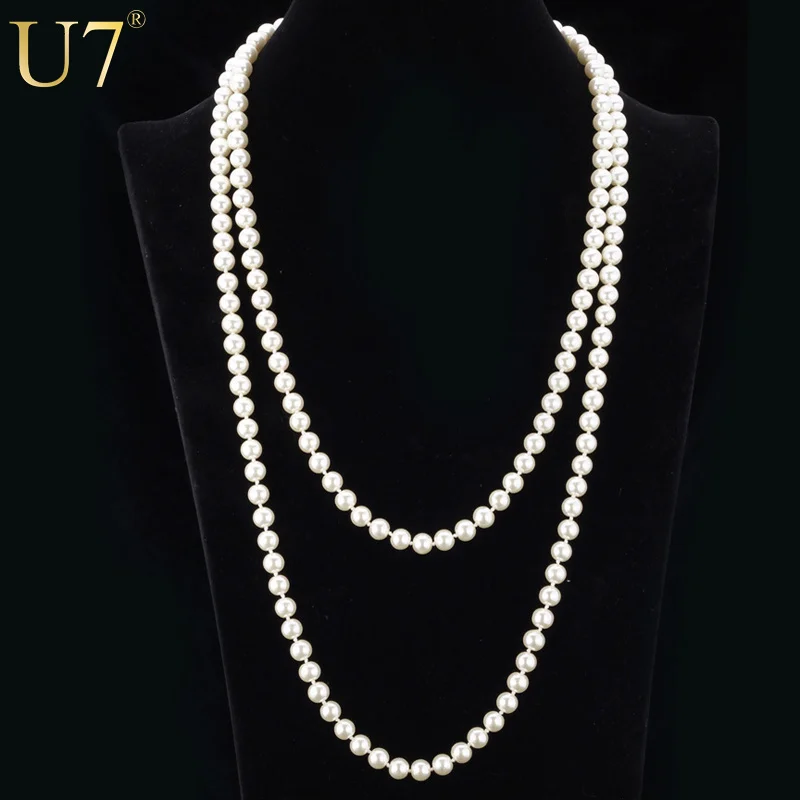 U7 European Style Simulated Pearl Jewelry Women Fashion High Quality Round White Black Bead Multi Layer