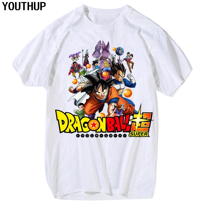 YOUTHUP 2018 Для мужчин футболки Dragon Ball Супер мультфильм печати o-образным вырезом Повседневное хлопковые футболки Для мужчин топы, футболки