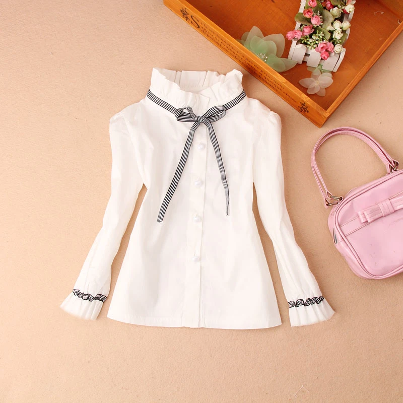 

Girls White Blouse Spring Fall Baby Toddler Teen School Girls Tops Kids Shirt Cotton Long Sleeve Bow Children's Clothing JW6542