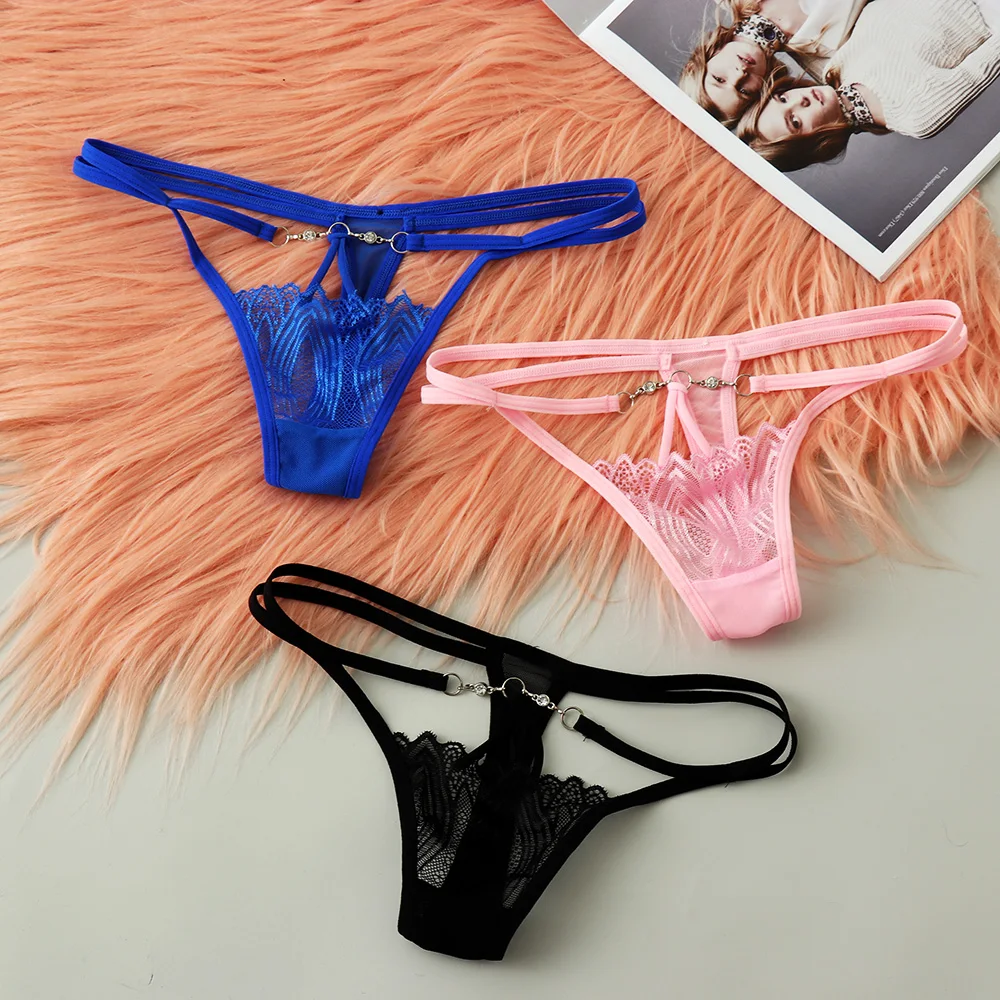 New Women Erotic Lingerie Sexy Lace Flowers Panties Low Waist G-string Transparent T-back Briefs Underwear Summer Underpants