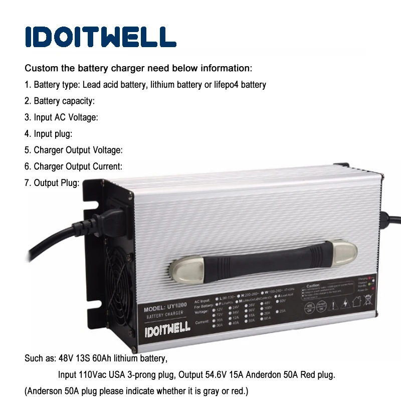 Настроенная 1500W серия 12V 80A 24V 45A 36V 30A 48V 25A 60V 20A 72V 16A зарядное устройство для свинцово