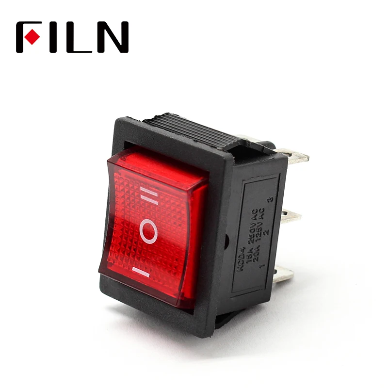 16A 250VAC Red LED Illuminated Rocker Switch - 4-Pin, 28x21mm, Horizontal/Vertical Mount - View #6