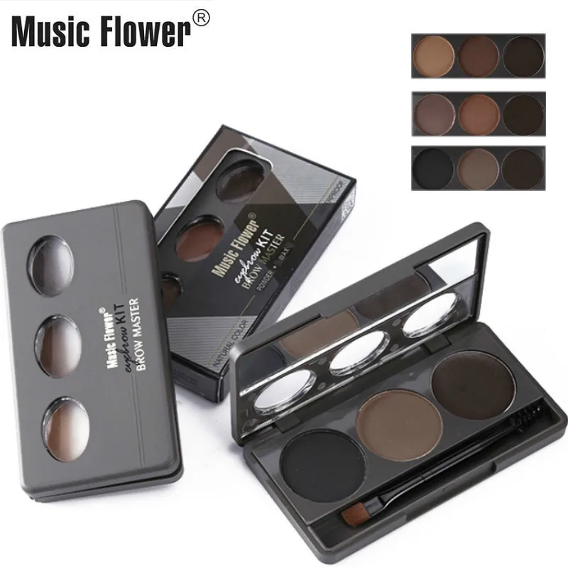 Музыкальный цветок, палитра пудры для бровей, косметика, бренд Eye Brow Enhancer Pro, водонепроницаемый макияж, тени для век, воск, с кисточкой, зеркальная коробка