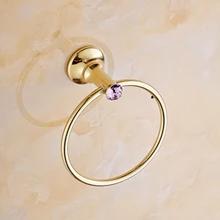 Золотое латунное кольцо для полотенец для ванной комнаты, роскошный кристалл и Фиолетовый бриллиант, медный держатель для полотенец, набор аксессуаров для ванной комнаты