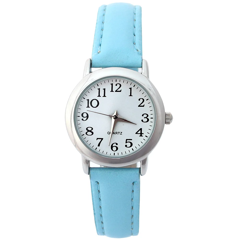 Модные брендовые Детские часы для девочек, повседневные водонепроницаемые часы с кожаным рисунком для девочек, электронные кварцевые наручные часы для студентов - Цвет: LIGHT BLUE