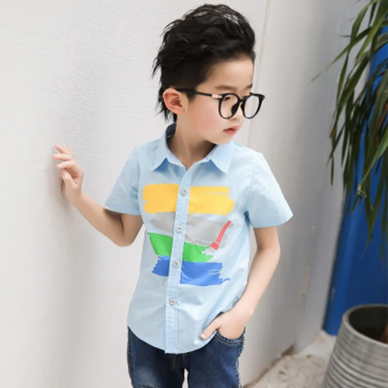 Baby boy Children's Short sleeve shirt cotton tops clothes summer A printed lapel shirt South Korean style leisure kids T-shirt clothing (2)