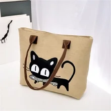 Le nouveau 2016 Mode Sac D’épaule Mignon Chat Bande Bandoulière Sac/Portable Rayures Coréenne Loisirs Sacs En Tissu Femelle
