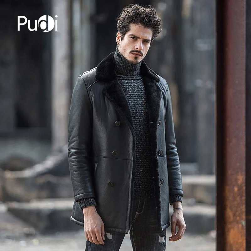 PUDI CW016 2018 для мужчин новая мода из натуральной овечьей кожи куртки с шерстью Мех