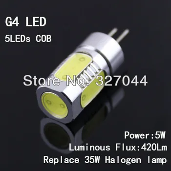 

10Pcs/Lot 5W DC12V 5 LED G4 COB bulb for Chandelier Crysta lights warm white/white