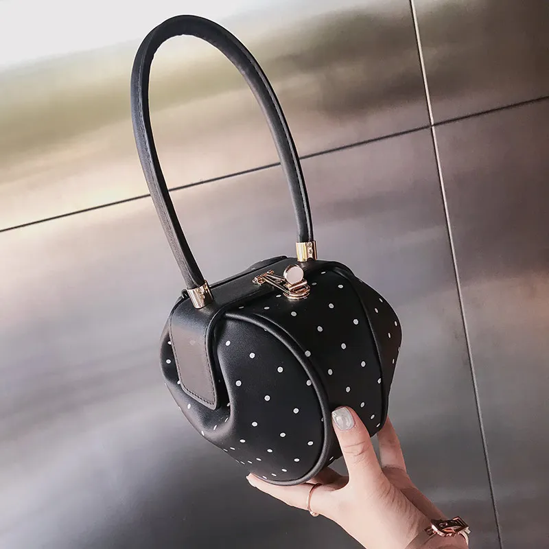 

New Handbags Fashion Princess Polka Dot PU Leather Shoulder Bag 2018 Women Handbags Dumpling Shape Totes Top-Handle Mini Bags