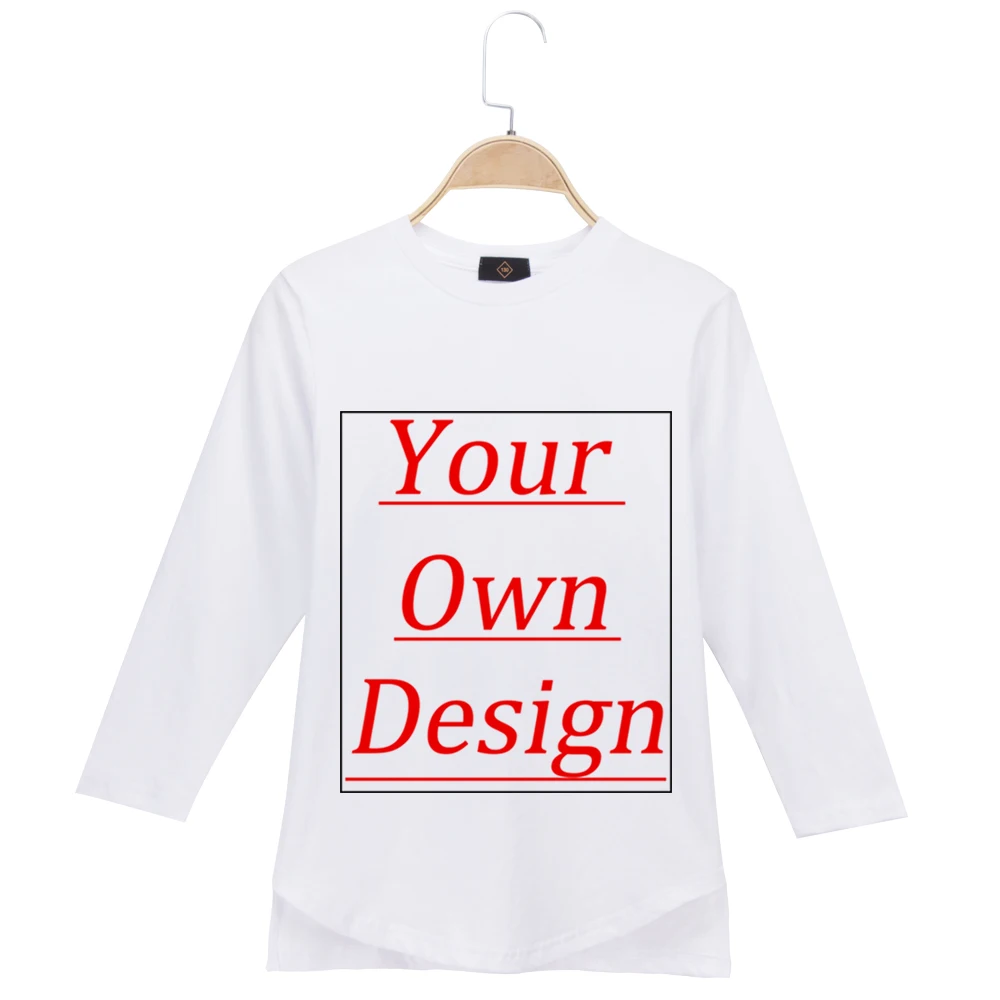 Camisetas para Crianças Algodão de Manga Longa de Impressão do Logotipo Crianças Personalizadas Próprio Designe Tee Camiseta Menina Menino Foto Personalizado 100% Seu