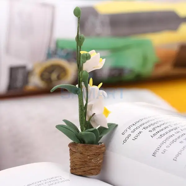SPMART Миниатюра ручной работы цветок белой орхидеи кукольный домик Дисплей