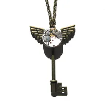 steampunk gothic punk rock watch parts movements metal gear key wings necklace pendant chain women girl vintage gift jewelry