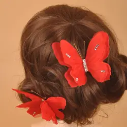 Красивые Белый Красный кружево бабочка свадебные заколки для волос кристалл проложили для женщин обувь для девочек ручной работы женские
