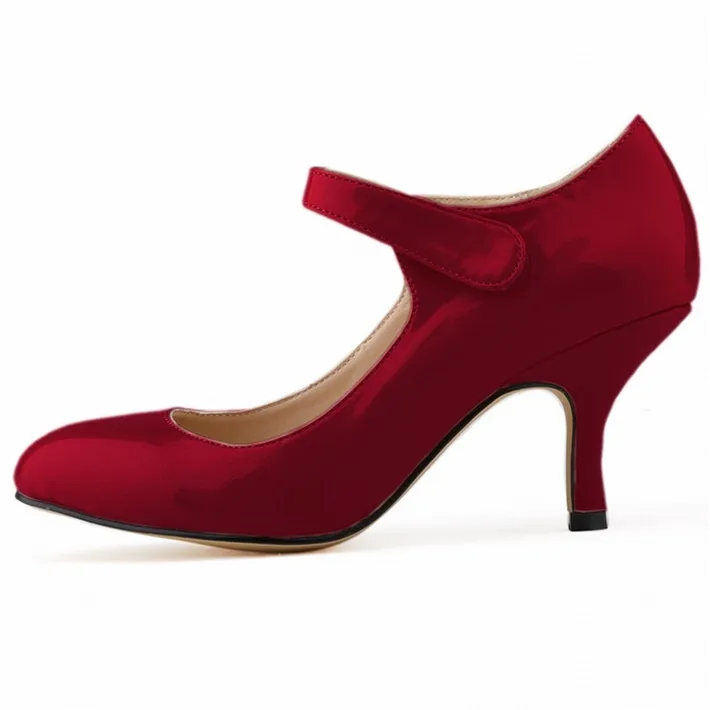Новая повседневная женская обувь на крючках, 14 цветов лаконичные туфли на высоком каблуке из лакированной кожи с круглым носком женские офисные туфли на низком каблуке - Цвет: Wine red
