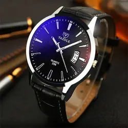 Yazole Часы надёжных брендов Для мужчин Часы мужской часы кожаный ремешок кварцевые часы наручные Календари Дата кварцевые часы Relogio