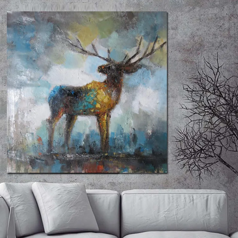 Print Watercolor Artistic Deer Elk Abstract Painting on Canvas Animal Pop Art Modern Cuadros Decor Wall Picture For Living Room (2)