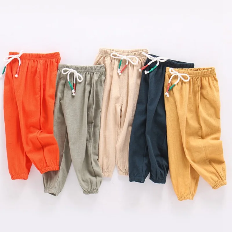 CROAL CHERIE Summer Solid Color Linen Children Pants for Baby Boys Girls Pants Harem Pants for Kids Child Trousers 90-130cm  (12)