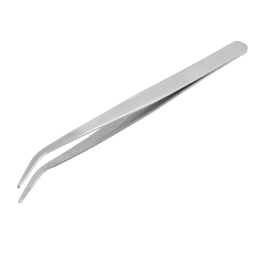 5.9" Long Silver Tone Bent Curved Tip Tweezers Forceps Plier Hand Tool
