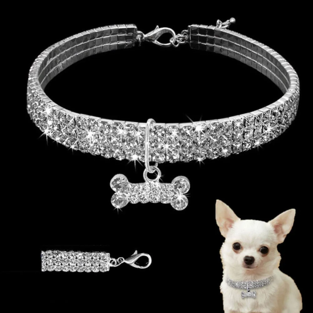 3 Size Silver Dog Collar And Leads Soft Bow For Doggie Puppy Cat Small