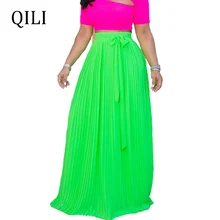 QILI летняя шифоновая юбка для женщин плиссированные повседневные свободные длинные юбки с бантом дизайн в пол модные юбки Новинка лето